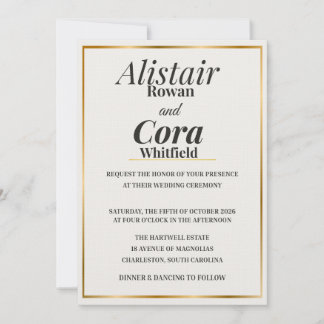 Elegant Gold Border Wedding Invitation | Modern Mi 招待状