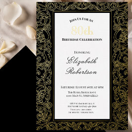 Elegant Gold Border Women's 80th Birthday Gold 箔招待状