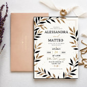 Elegant Gold Botanical Black and Gold FloralLuxury 招待状