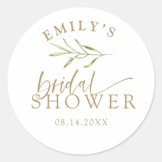 Elegant Gold & Botanical Bridal Shower ラウンドシール (正面)