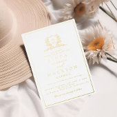 Elegant gold botanical crest monogram wedding fo 箔招待状