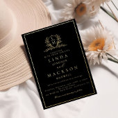 Elegant  gold botanical crest monogram wedding fo 箔招待状