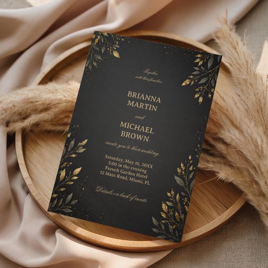 Elegant Gold Botanical Dark 招待状