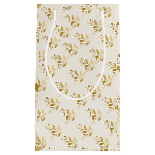 Elegant Gold Botanical Gift Bag Luxury Floral bag スモールペーパーバッグ (正面)