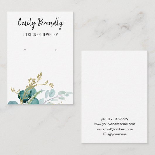 Elegant Gold Botanical Jewelry Earring Display 名刺 (正面/裏面)