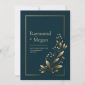 Elegant Gold Botanical Leaf Wedding 招待状 (正面)