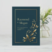 Elegant Gold Botanical Leaf Wedding 招待状 (スタンド正面)