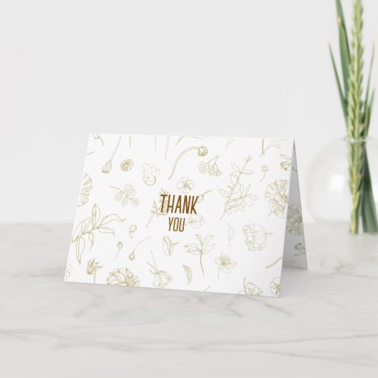Elegant Gold Botanical Line Art Thank You Card サンキューカード (正面)