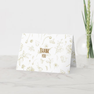 Elegant Gold Botanical Line Art Thank You Card サンキューカード