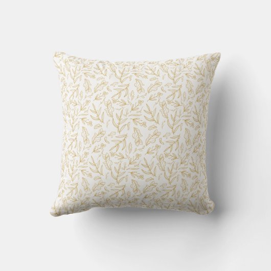 Elegant Gold Botanical Line Art Throw Pillow クッション (裏面)