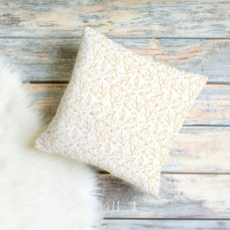 Elegant Gold Botanical Line Art Throw Pillow クッション