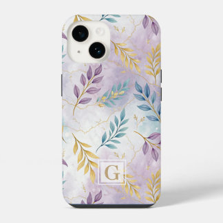 Elegant Gold Botanical Marble Mongram iPhone 14ケース