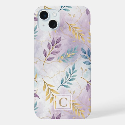 Elegant Gold Botanical Marble Mongram iPhoneケース (裏面)