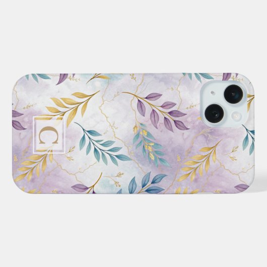 Elegant Gold Botanical Marble Mongram iPhoneケース (裏面横)