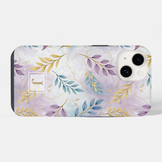 Elegant Gold Botanical Marble Mongram iPhoneケース (裏面横)