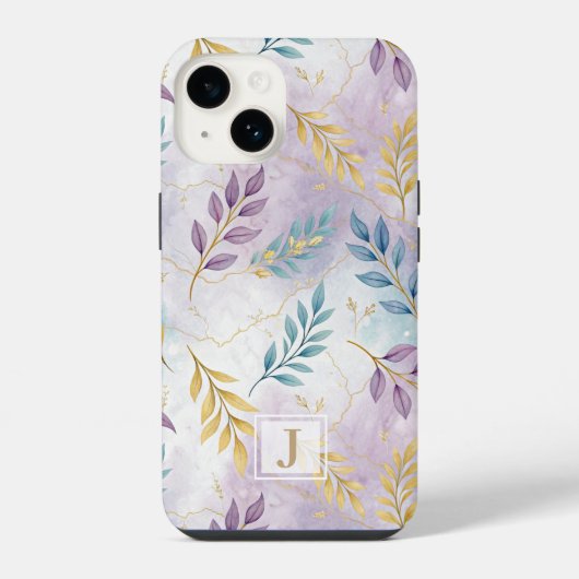 Elegant Gold Botanical Marble Mongram iPhoneケース (裏面)