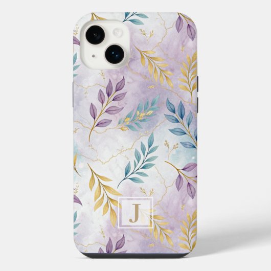 Elegant Gold Botanical Marble Mongram iPhoneケース (裏面)