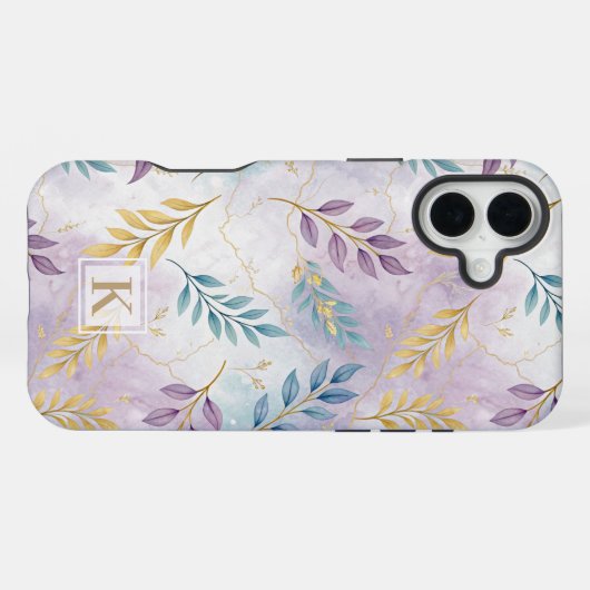 Elegant Gold Botanical Marble Mongram iPhoneケース (裏面横)