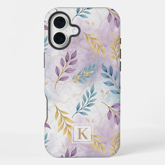 Elegant Gold Botanical Marble Mongram iPhoneケース (裏面)