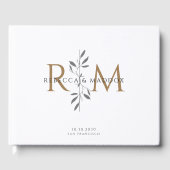 Elegant Gold Botanical Monogram Wedding ゲストブック (正面)