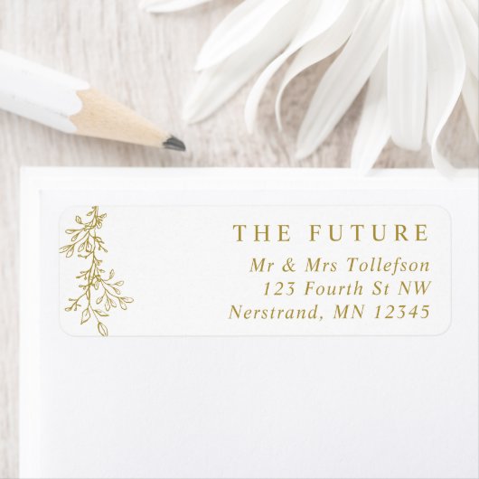 Elegant Gold Botanical Wedding Return Address ラベル (インサイチュ)