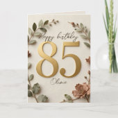 Elegant Gold Botanical Wreath Womens 85th Birthday カード (正面)