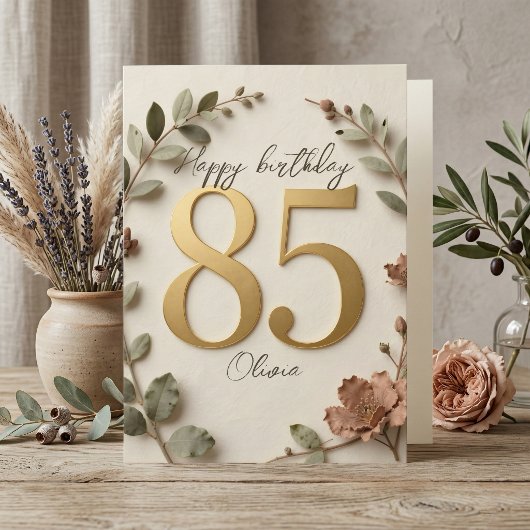Elegant Gold Botanical Wreath Womens 85th Birthday カード