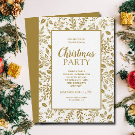 Elegant Gold Botanicals Christmas Party 招待状