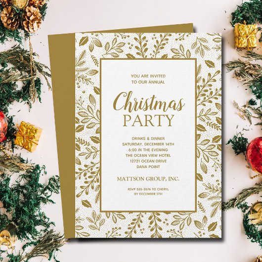 Elegant Gold Botanicals Christmas Party 招待状