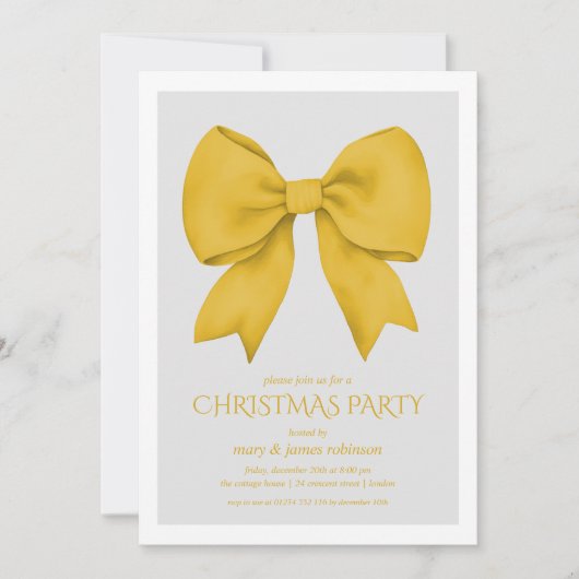 Elegant Gold Bow Christmas Holiday Party 招待状 (正面)