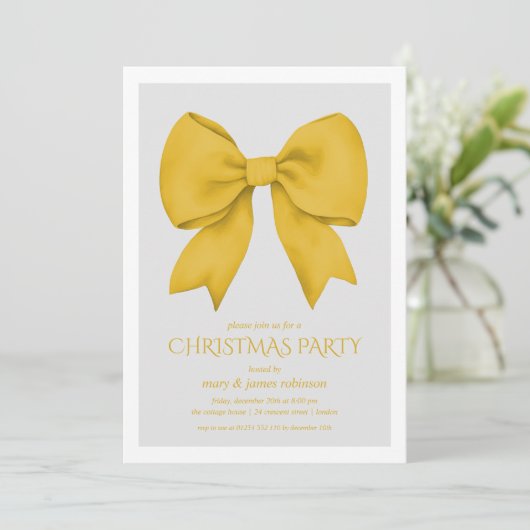 Elegant Gold Bow Christmas Holiday Party  招待状 (スタンド正面)