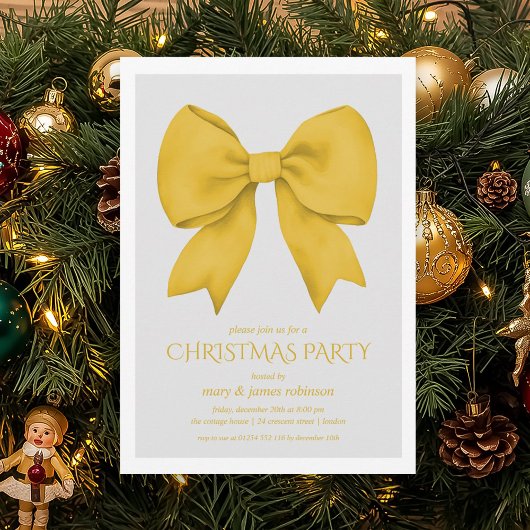 Elegant Gold Bow Christmas Holiday Party  招待状