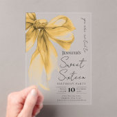 Elegant Gold Bow Coquette Script Sweet 16 Party アクリル招待状 (インサイチュ (ポータブル))