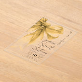 Elegant Gold Bow Coquette Script Sweet 16 Party アクリル招待状 (レイダウン)
