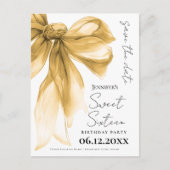 Elegant Gold Bow Coquette Sweet 16 Save the Date  ポストカード (正面)
