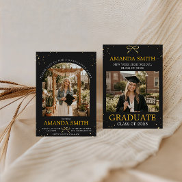 Elegant Gold Bow Graduation Photo Invitation 招待状