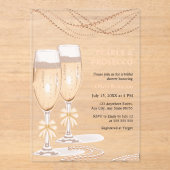 Elegant Gold Bow Pearls and Prosecco Bridal Shower アクリル招待状 (正面)