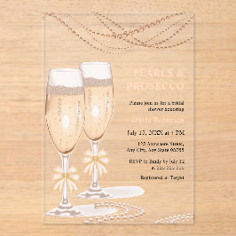 Elegant Gold Bow Pearls and Prosecco Bridal Shower アクリル招待状