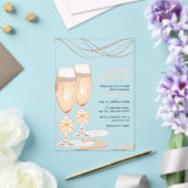 Elegant Gold Bow Pearls and Prosecco Bridal Shower アクリル招待状 (インサイチュ (ウェディング))