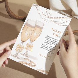 Elegant Gold Bow Pearls and Prosecco Bridal Shower サンキューカード