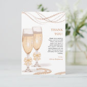 Elegant Gold Bow Pearls and Prosecco Bridal Shower サンキューカード (スタンド正面)