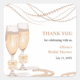 Elegant Gold Bow Pearls and Prosecco Bridal Shower スクエアシール