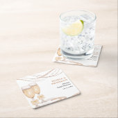 Elegant Gold Bow Pearls and Prosecco Bridal Shower スクエアペーパーコースター (インサイチュ)