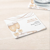 Elegant Gold Bow Pearls and Prosecco Bridal Shower スクエアペーパーコースター (アングル)