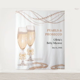 Elegant Gold Bow Pearls and Prosecco Bridal Shower タペストリー