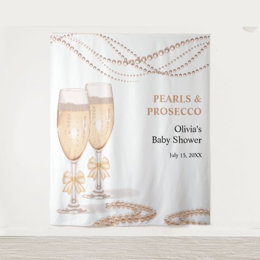 Elegant Gold Bow Pearls and Prosecco Bridal Shower タペストリー (正面)