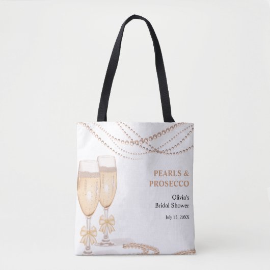 Elegant Gold Bow Pearls and Prosecco Bridal Shower トートバッグ (正面)