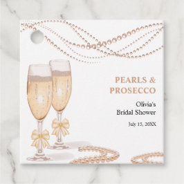 Elegant Gold Bow Pearls and Prosecco Bridal Shower フェイバータグ