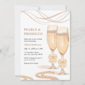 Elegant Gold Bow Pearls and Prosecco Bridal Shower 招待状 (正面)
