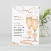 Elegant Gold Bow Pearls and Prosecco Bridal Shower 招待状 (スタンド正面)